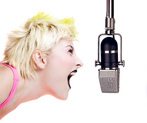 Image showing Punk Girl Shouting at the Microphone