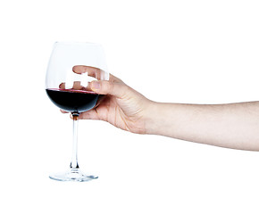 Image showing Hand Holding a Glass of Red Wine