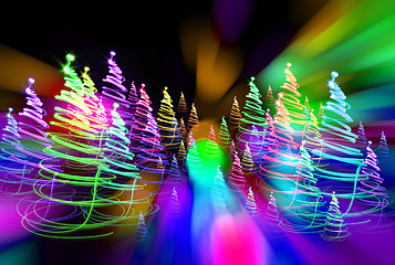 Image showing christmas forest from the color lights