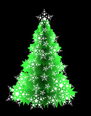 Image showing green christmas tree with white snow flakes 