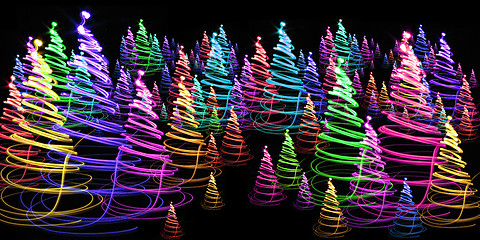 Image showing christmas forest from the color lights