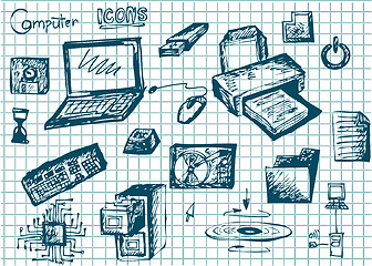 Image showing hand drawn computer and accesories  