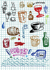 Image showing hand drawn drink objects in different colors 