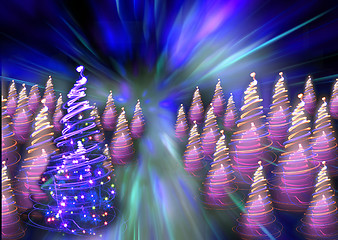 Image showing christmas forest from the color lights