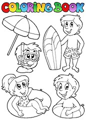 Image showing Coloring book with swimming kids