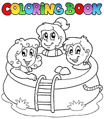 Image showing Coloring book with kids in pool