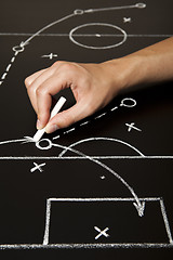 Image showing Hand drawing a soccer game strategy