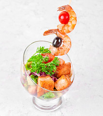 Image showing Fried kebab of shrimps and fish