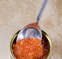 Image showing Canned salmon red caviar