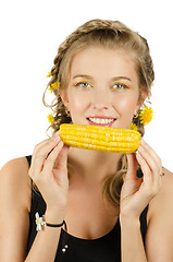 Image showing woman eating corn-cob