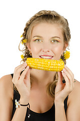 Image showing woman eating corn-cob