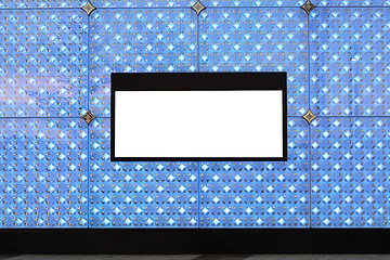 Image showing Blank billboard on wall and lighting background