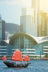 Image showing sailboat sailing in the Hong Kong harbor 