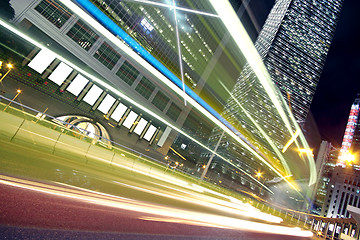 Image showing Night Light trace modern architecture background in hongkong, Ch