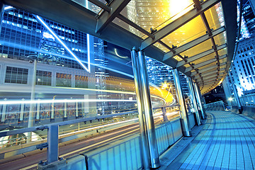 Image showing traffic night and footbridge in hongkong 