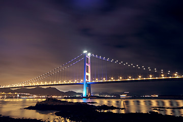 Image showing Tsing Ma Bridge in Hong Kong at night