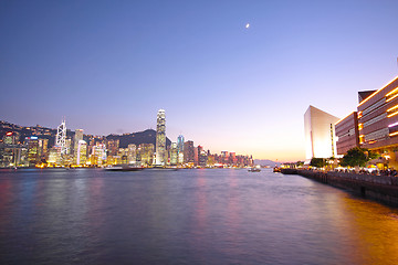 Image showing Magic hour of Victoria harbour, Hong Kong 