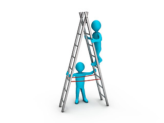 Image showing Man climbing ladder and another helping him