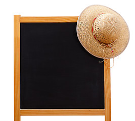 Image showing Gone on holiday: chalkboard with straw hat