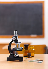 Image showing Microscope in class room