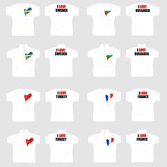 Image showing white t shirt with country flags in love heart