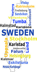 Image showing sweden map words cloud with larger cities