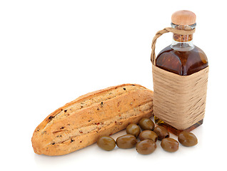 Image showing Olive Bread, Oil and Olives