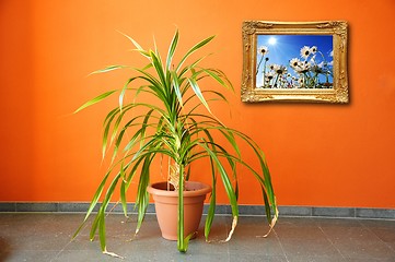 Image showing picture on a wall and plant