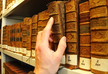 Image showing old books in a library