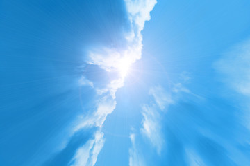 Image showing sky background with clouds and sun beams