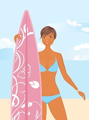 Image showing girl with surfboard in her hand, isolated