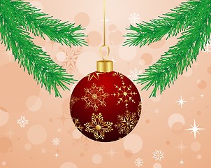 Image showing Christmas background with branch and ball
