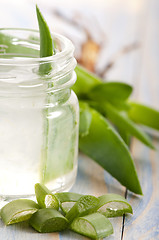 Image showing aloe vera juice with fresh leaves