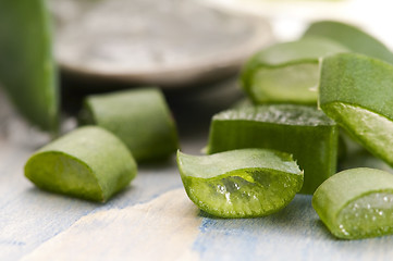 Image showing aloe vera juice with fresh leaves