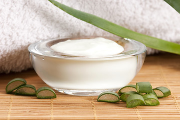 Image showing aloe vera - leaves and face cream