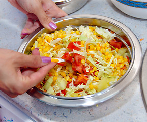 Image showing Preparing corn salad