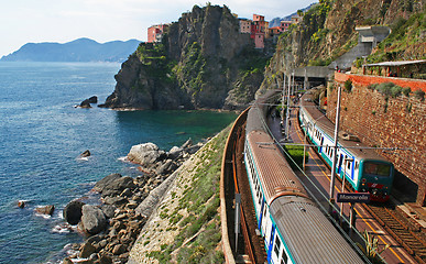 Image showing Italy. Cinque Terre. Train at station Manarola 