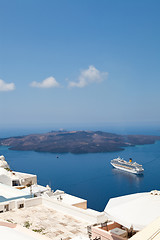 Image showing Cruise ship in Santorini, Greece