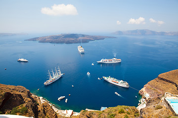 Image showing Cruise ships in Santorini, Greece