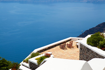 Image showing Deck chairs in Thira, Santorini, Greece