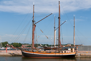 Image showing wooden sailing vessel in the port