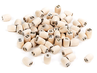 Image showing wooden barrels with lotto numbers