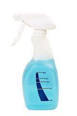 Image showing Blue window cleaning solution in a plastic container