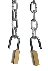 Image showing Two open padlock and chain 