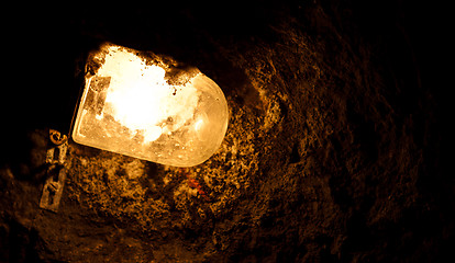 Image showing Old electric light in cavern