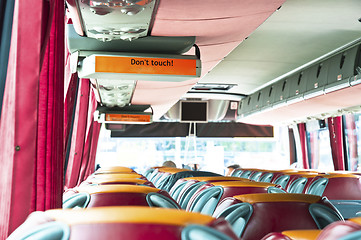 Image showing Interior of big coach bus with leather seats