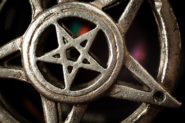 Image showing Pentagram with reflection macro shot 