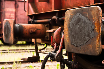 Image showing Closeup of a train connector with blurry background