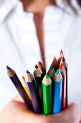 Image showing Colored pencils with blurry background