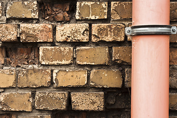 Image showing Drain pipe against brick wall